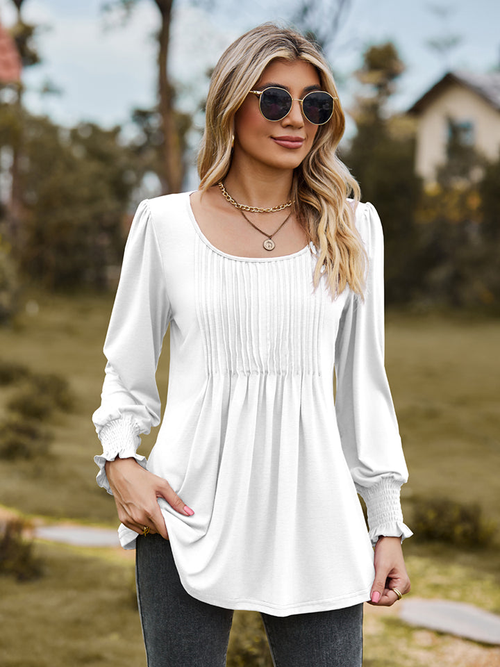 Puff Sleeve Pleated Blouse in White