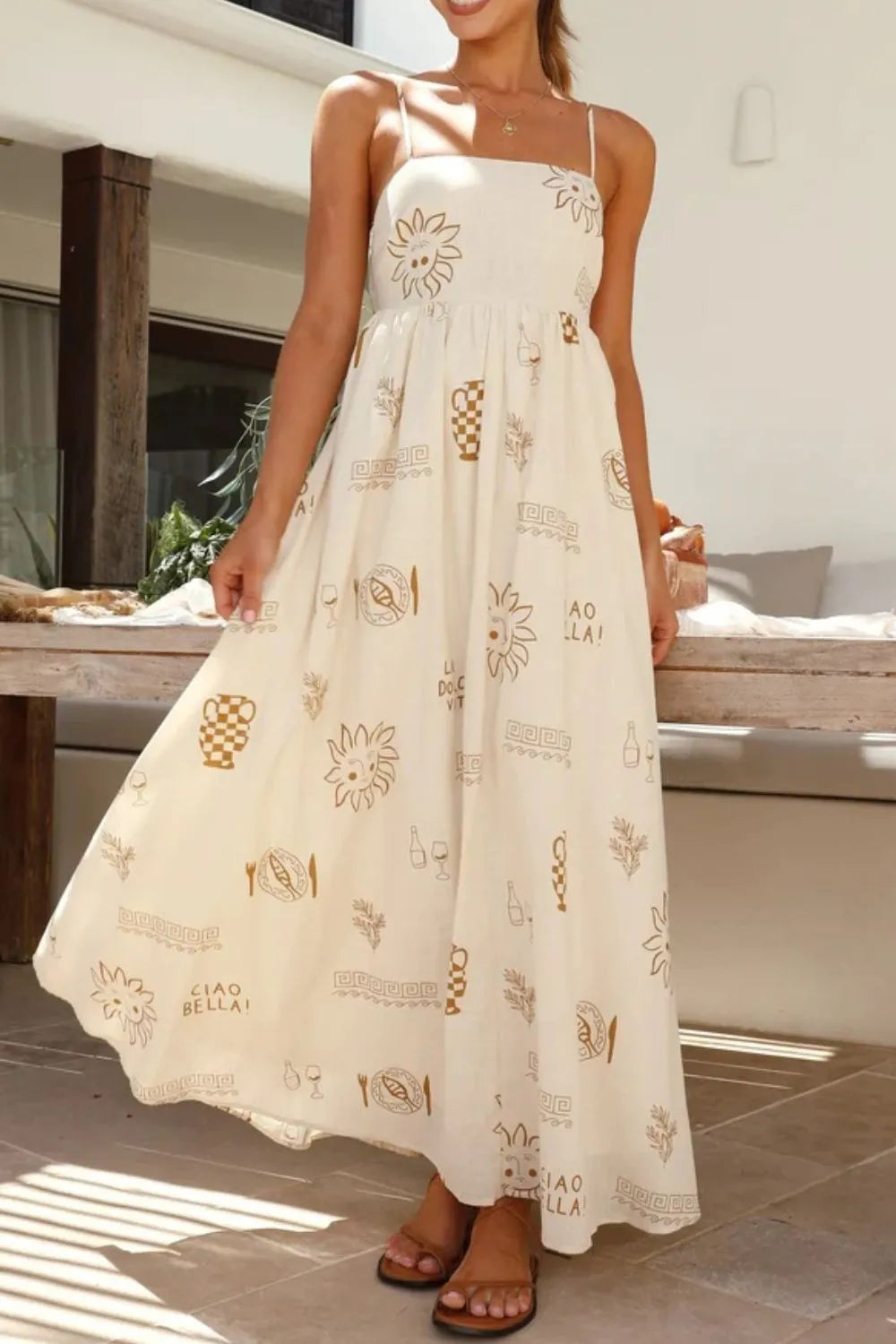 Printed Square Neck Maxi Cami Dress - Lilixa.store