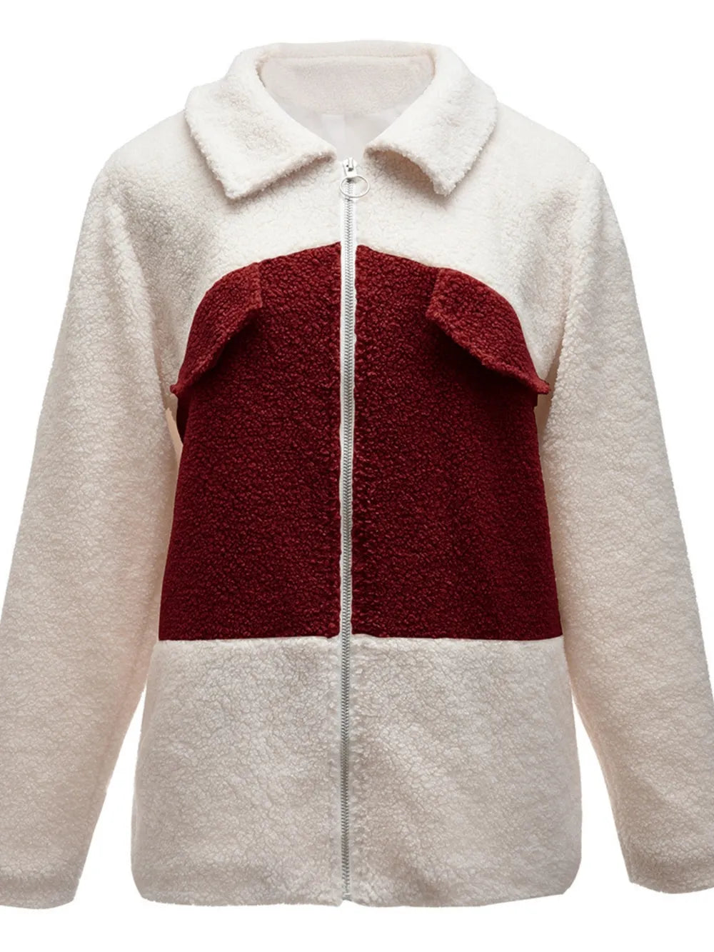 Ivy Lane Plush Contrast Zip Up Coat, view 2