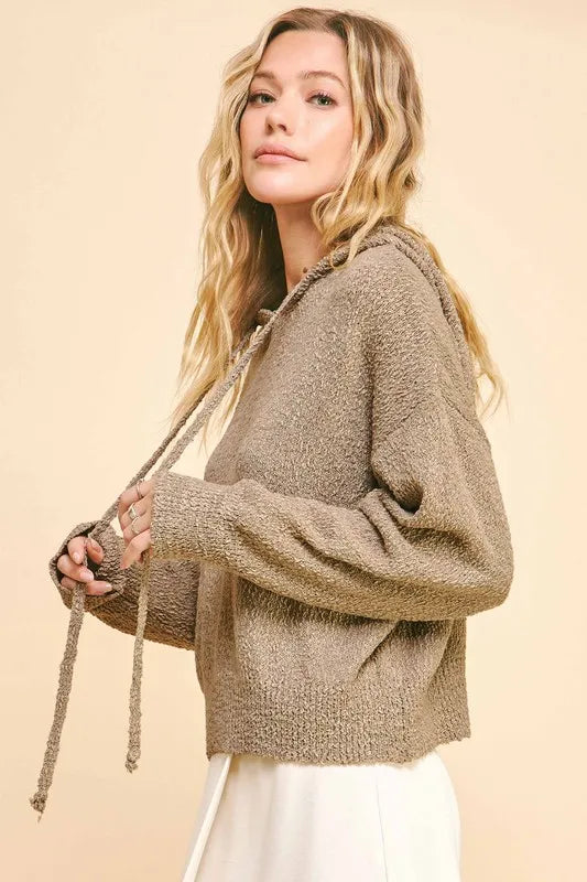 Davi & Dani Drop Shoulder Long Sleeve Hooded Sweater - Lilixa.store