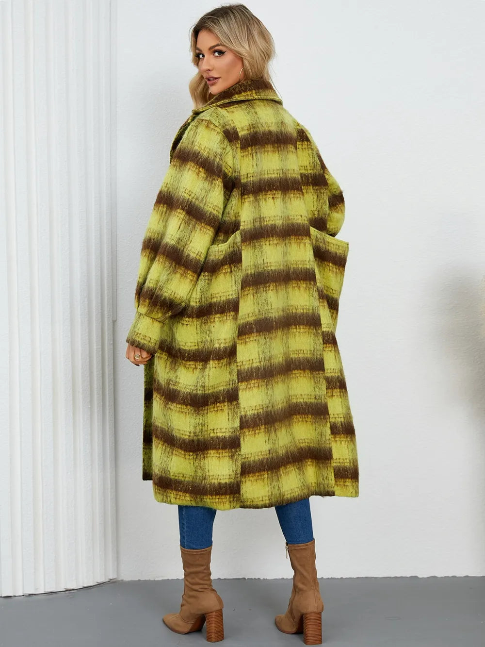 Contrast Double-Breasted Long Sleeve Longline Coat - Lilixa.store