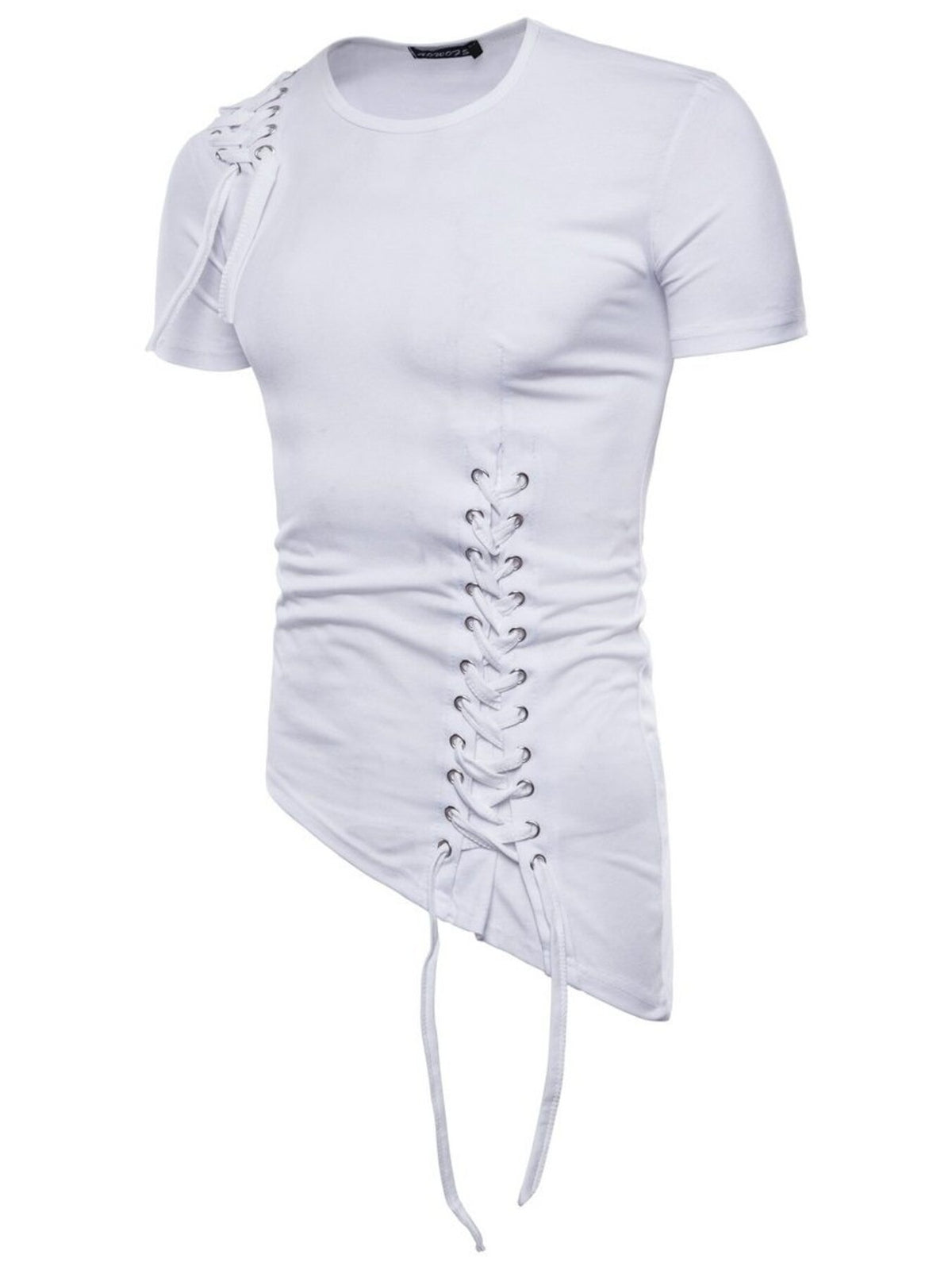 Men's Lace-Up Asymmetric Hem T-Shirt, view 10