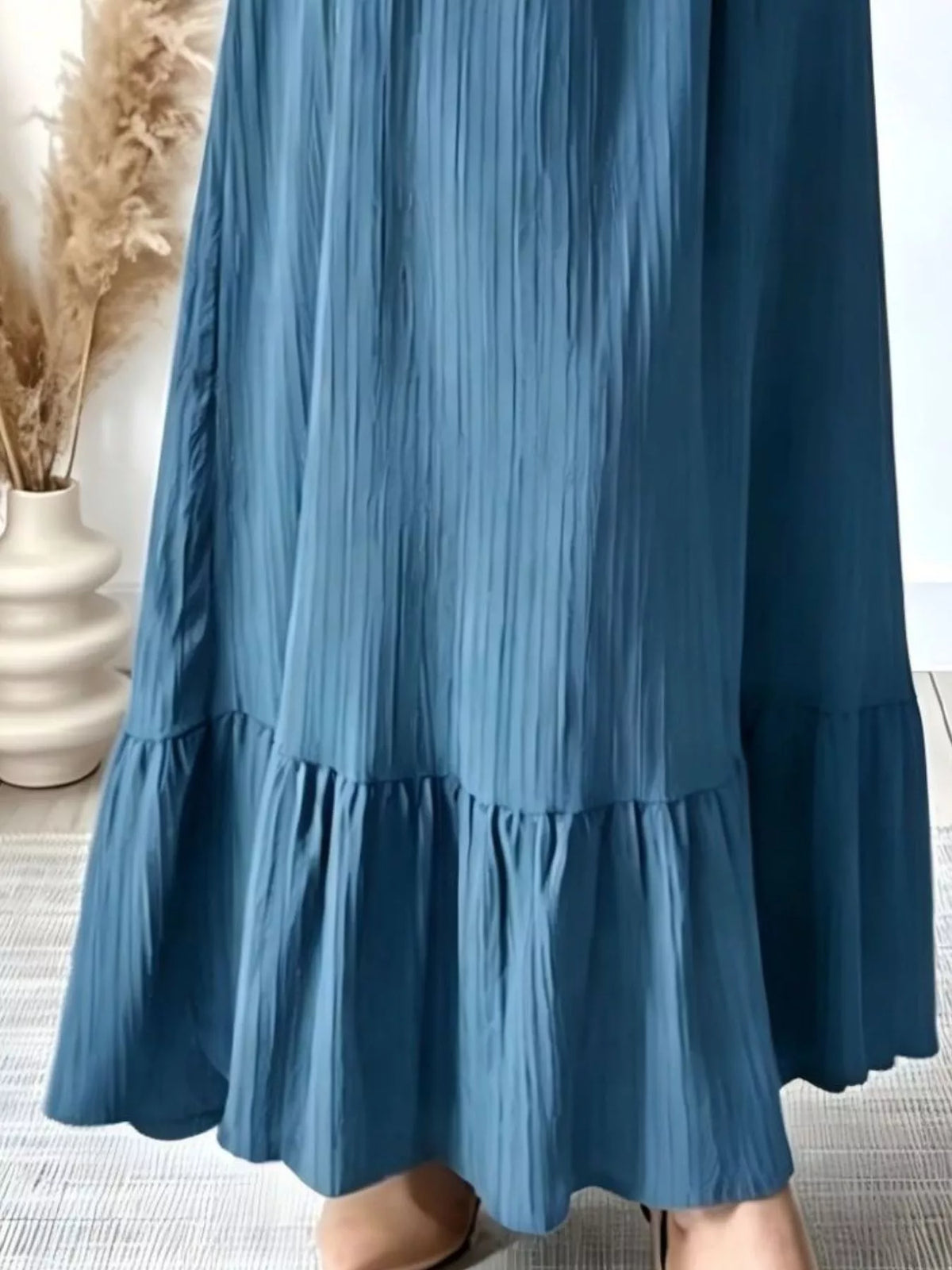 Full Size Textured Puff-Sleeve Maxi Dress Plus Size
