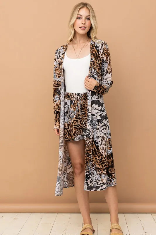 And The Why Animal Print Kimono and Shorts Set in Leopard, view 8
