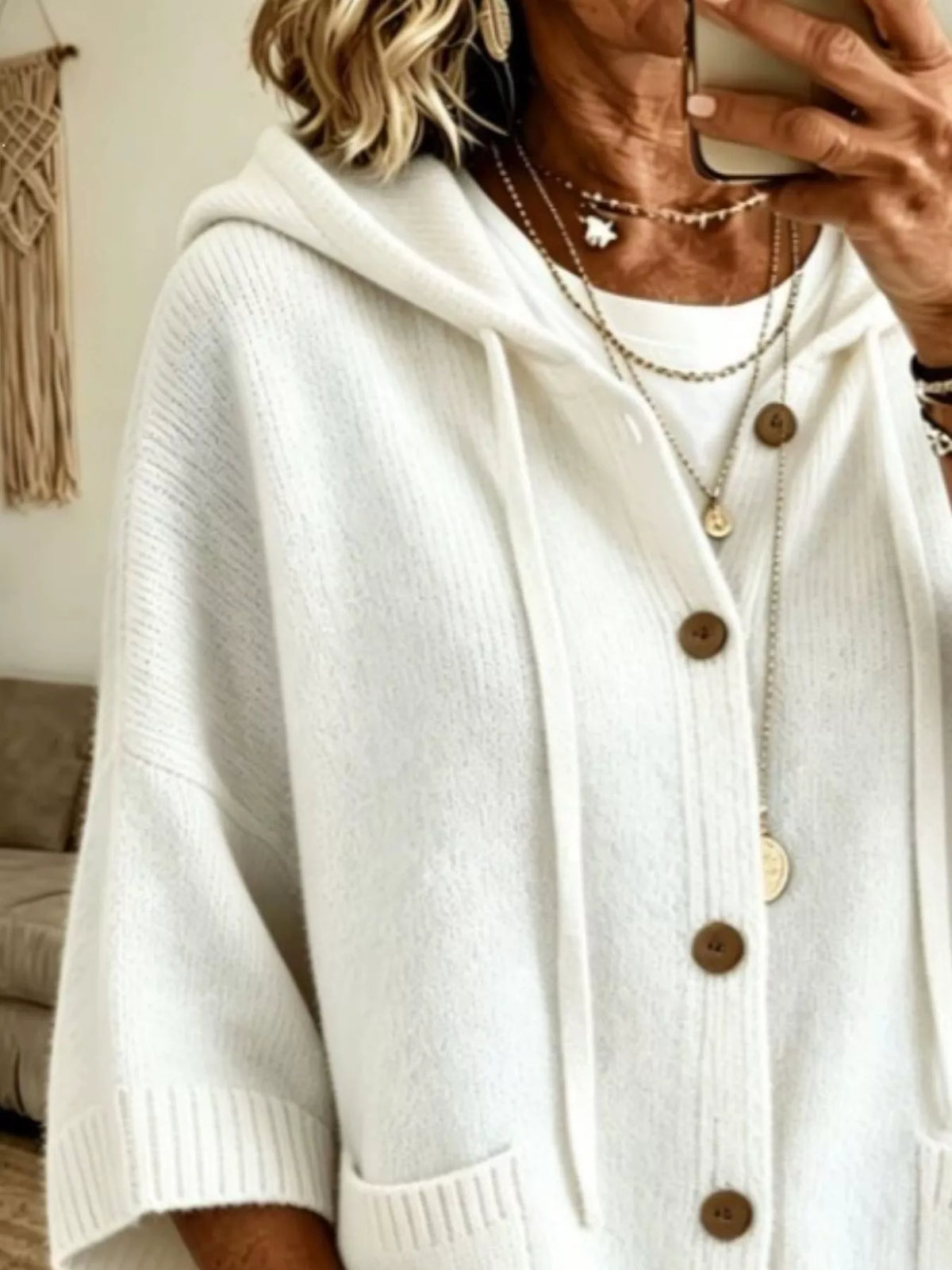 Hooded Button-Down Knit Cardigan - Lilixa.store
