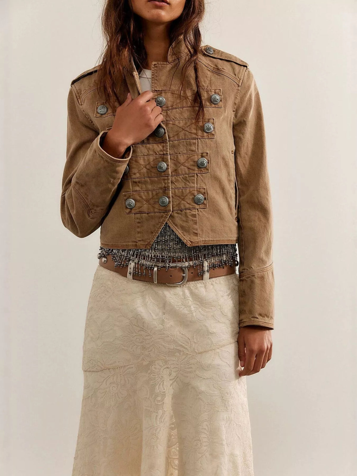 Decorative Button Cropped Jacket