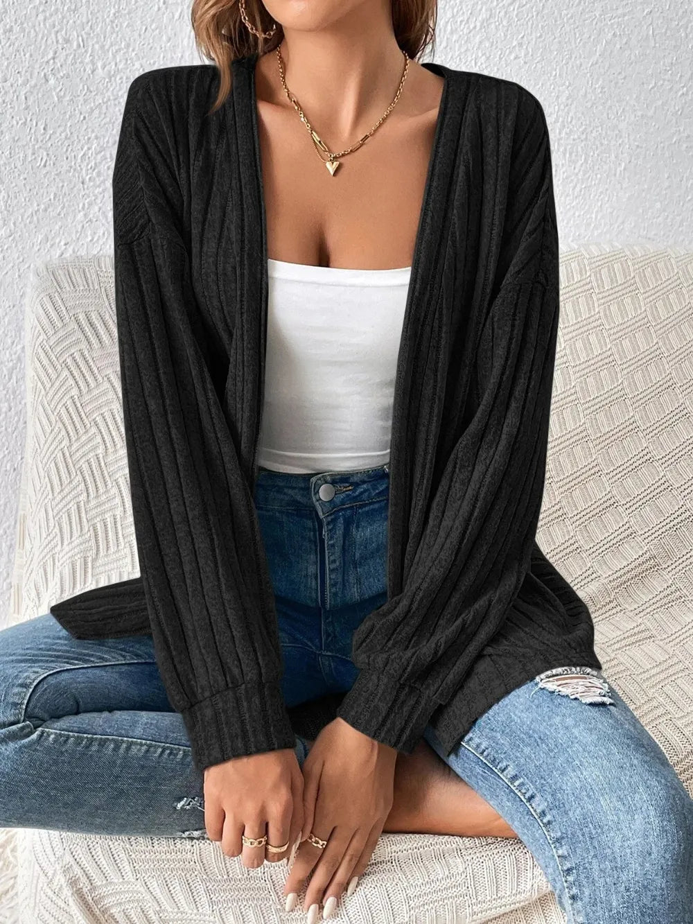Open Front Long Sleeve Cardigan - Lilixa.store