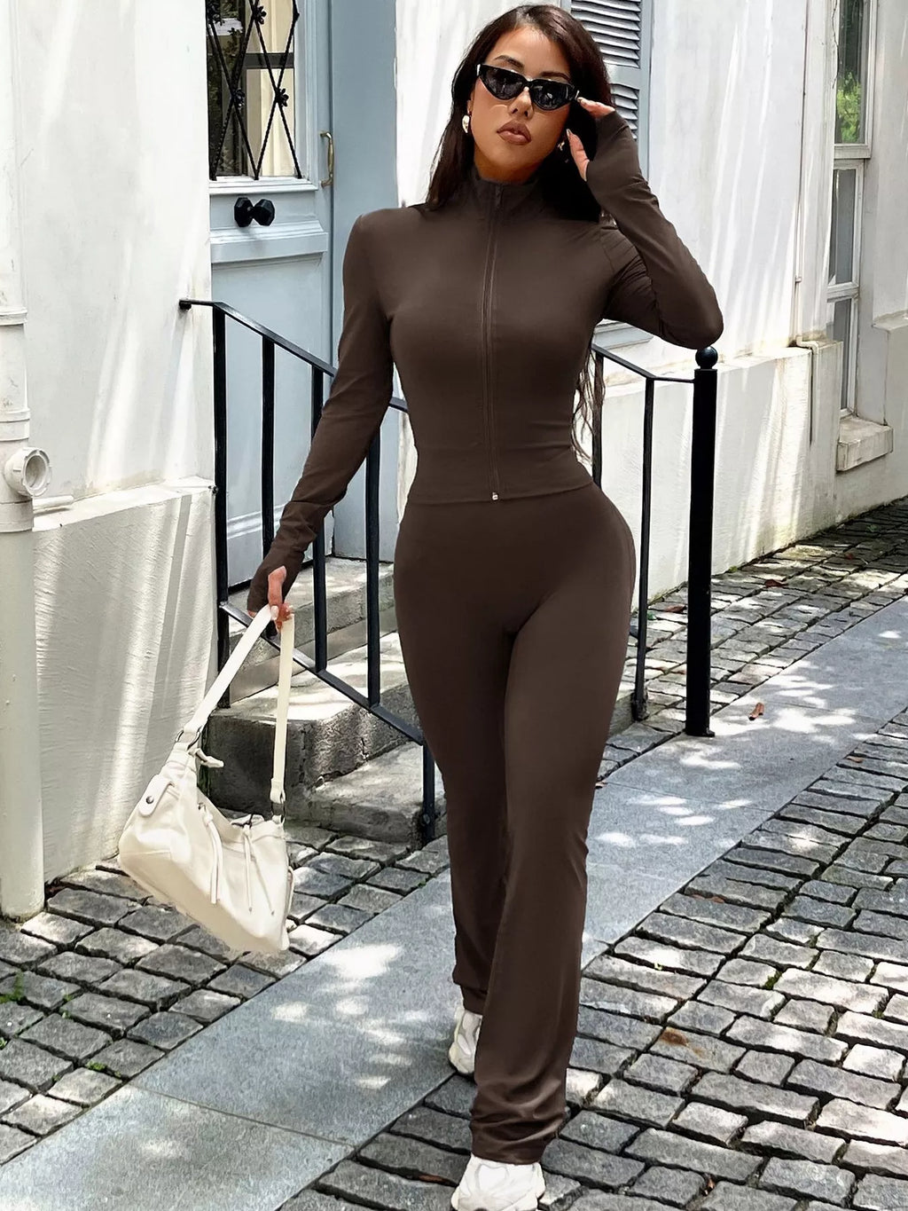 Zip Up Long Sleeve Outerwear and Pants Active Set - Lilixa.store