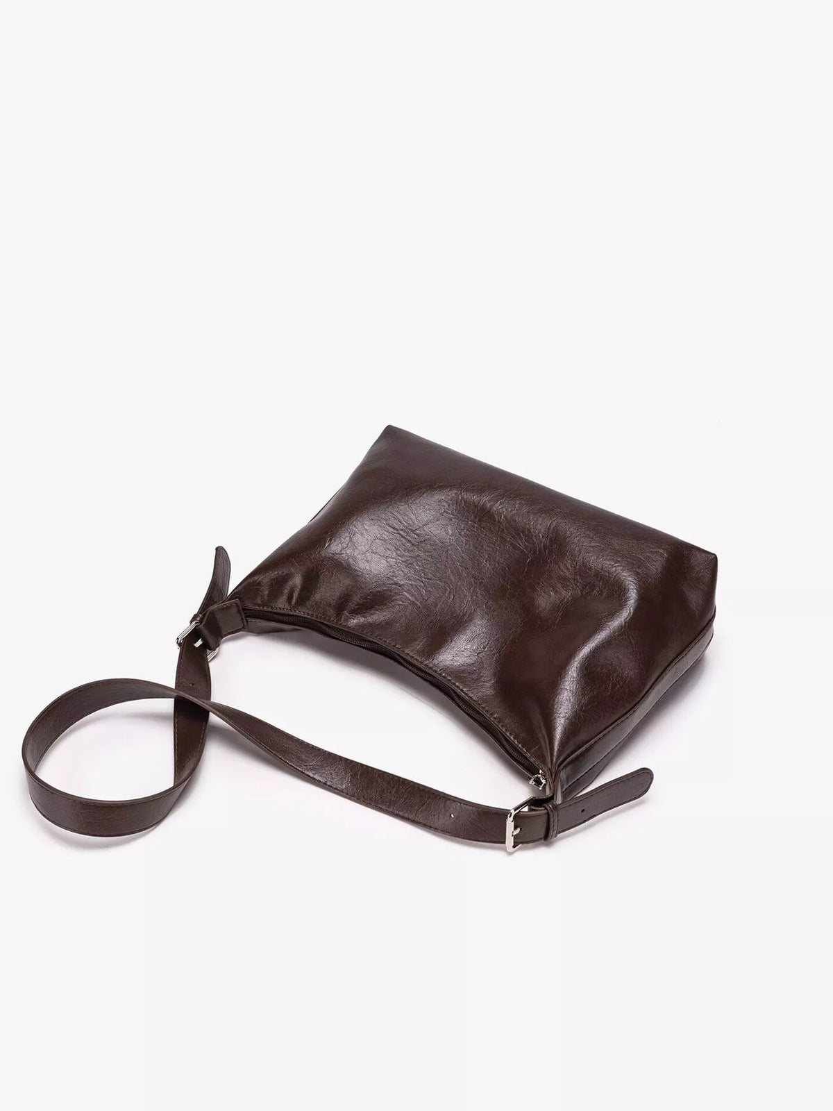 PU Leather Hobo Crossbody Bag with Adjustable Strap in Brown, view 7