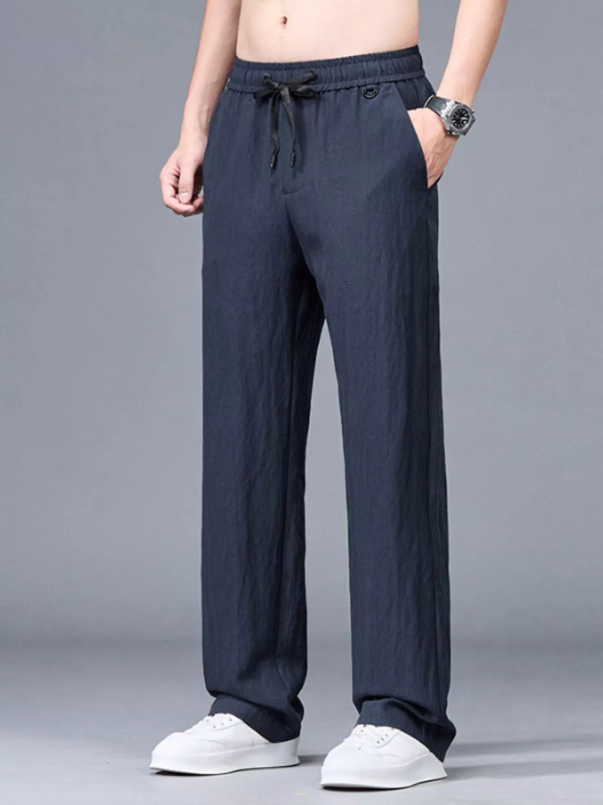 Men's Plus Size Lightweight Casual Pants in Navy Blue