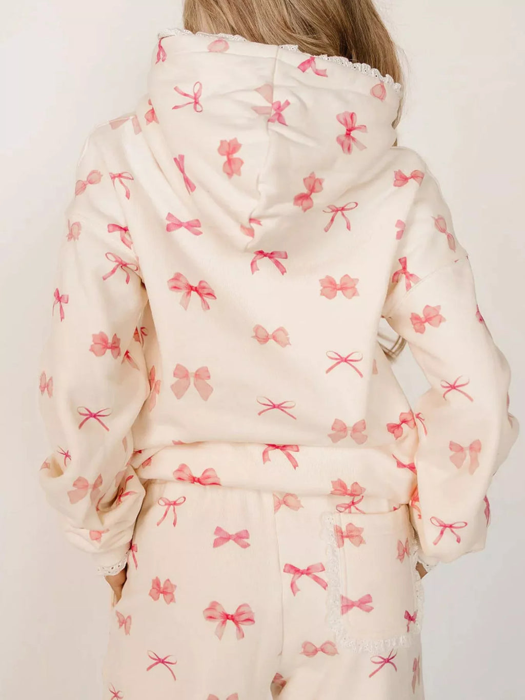Lace Trim Kangaroo Pocket Hoodie - Lilixa.store