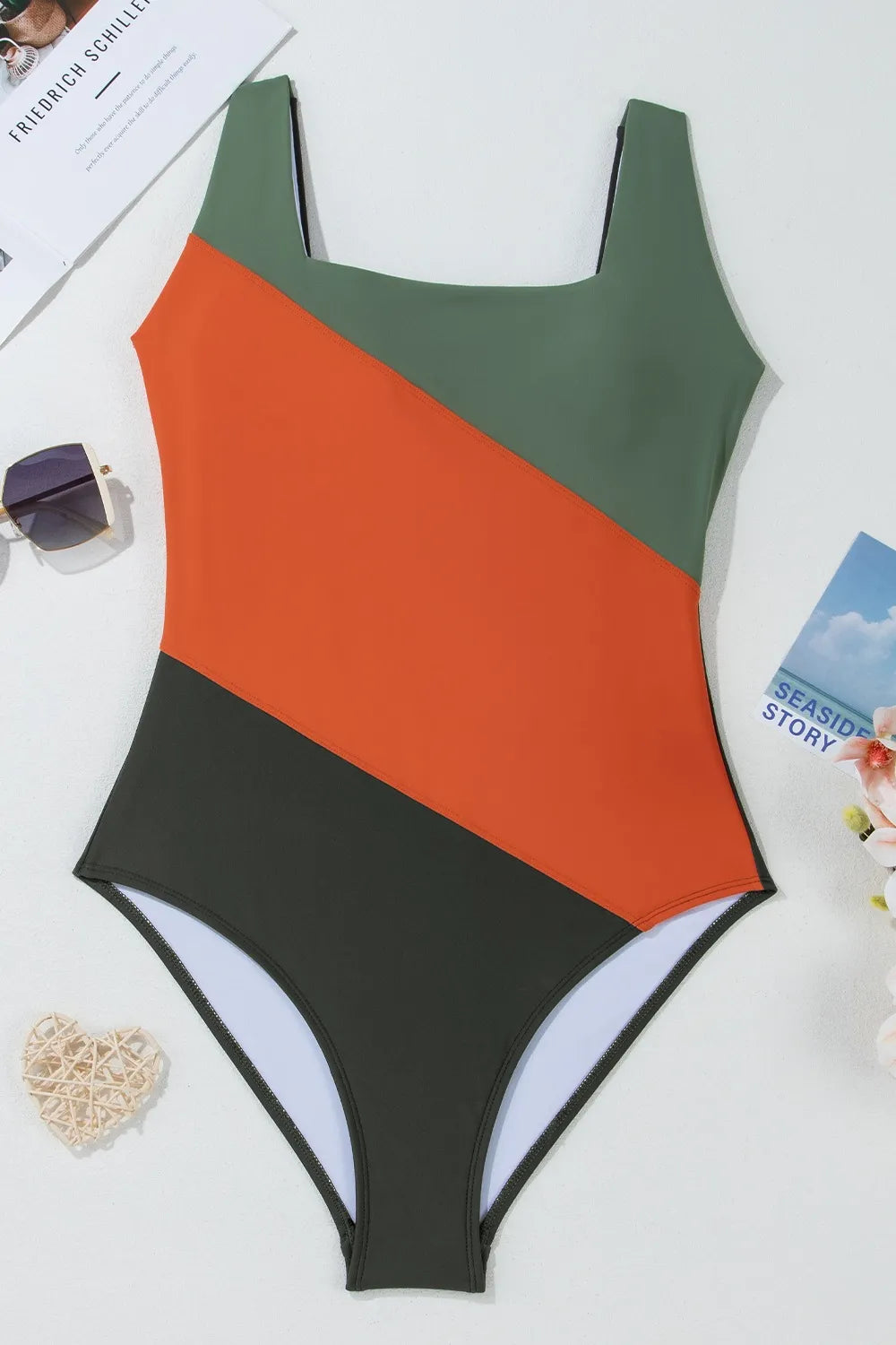 Color Block Padded Square Neck One Piece Swimsuit - Lilixa.store