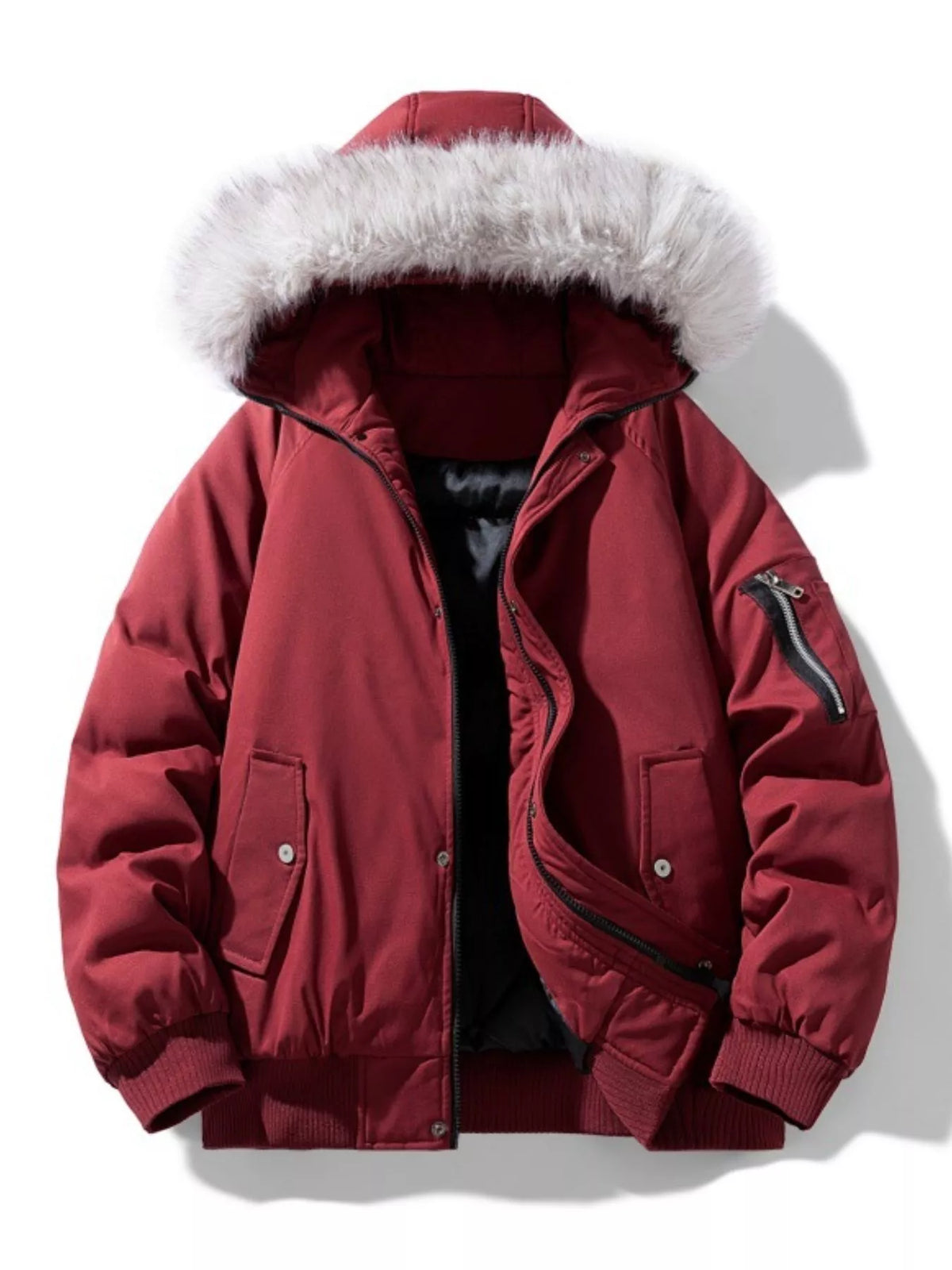 Men's Plus Size Faux Fur Hooded Padded Bomber Jacket - Lilixa.store