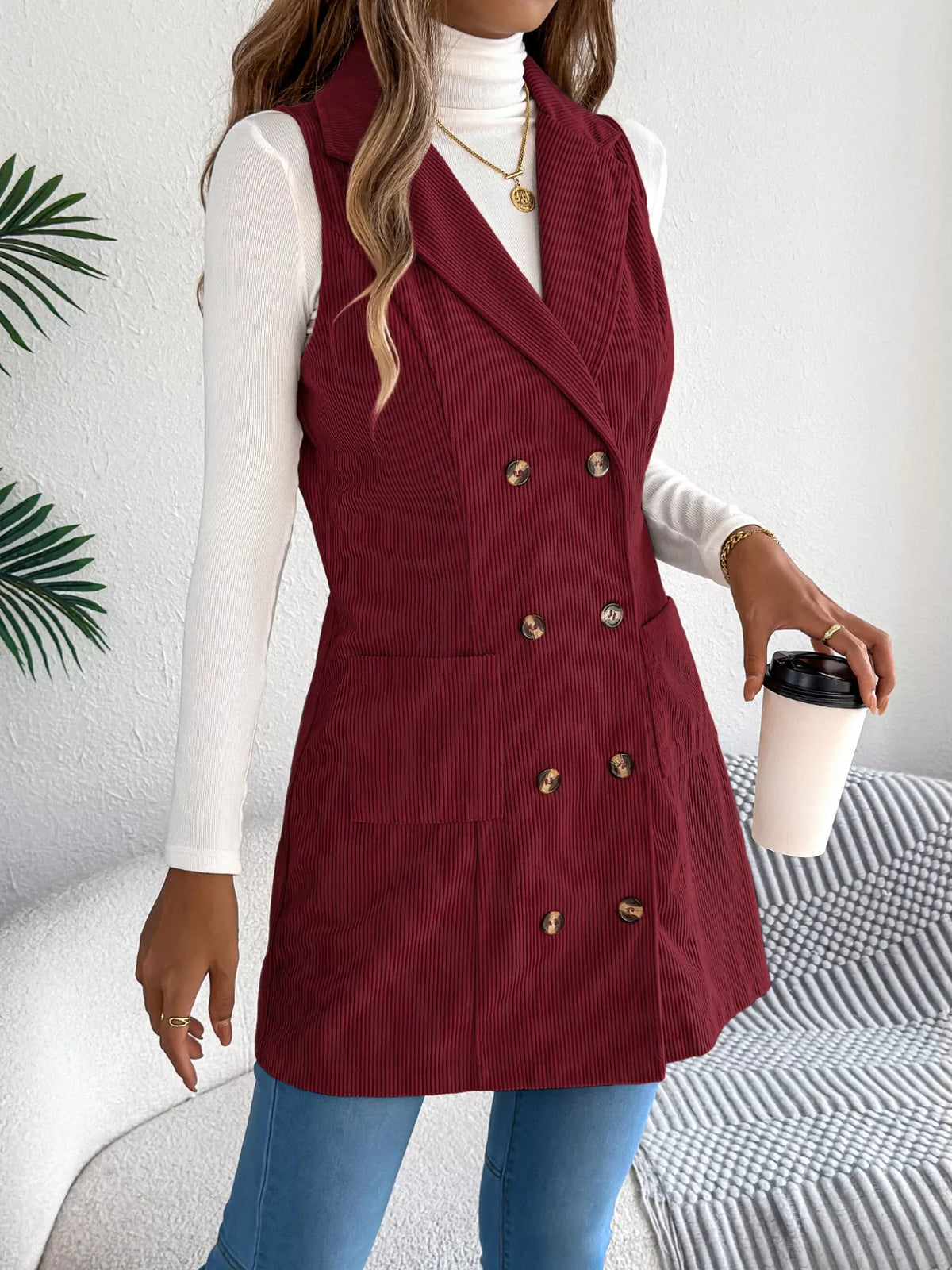 Double-Breasted Long Vest Coat - Lilixa.store