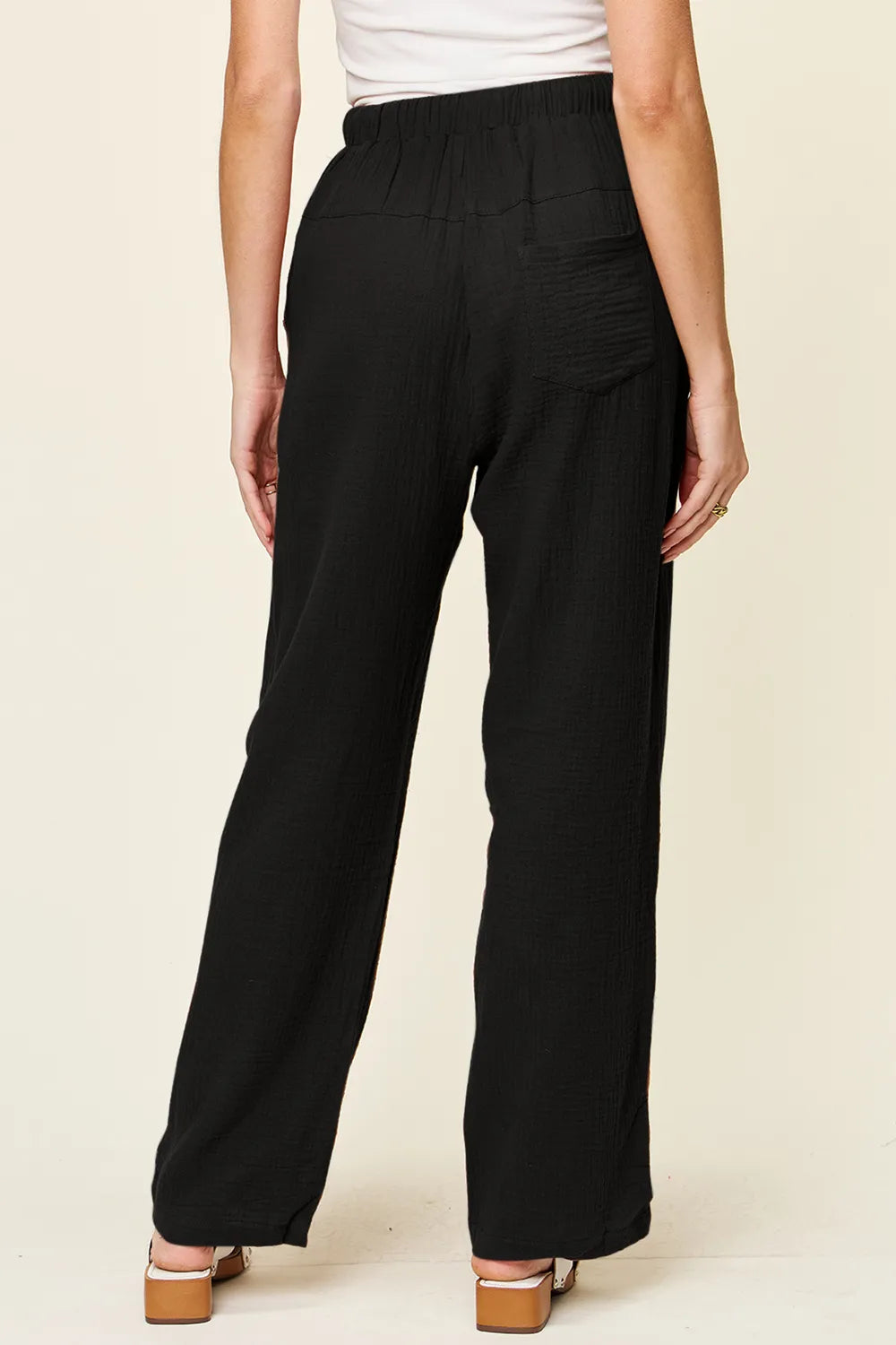 Double Take Full Size Texture Drawstring Straight Pants - Lilixa.store