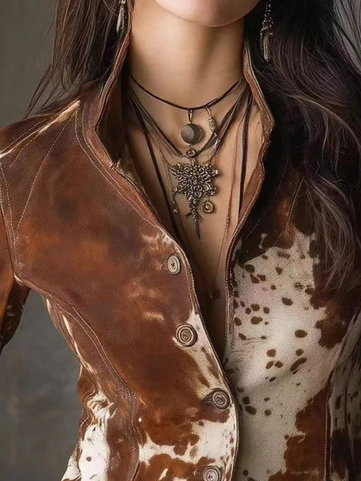 Cow Print Button Up Jacket
