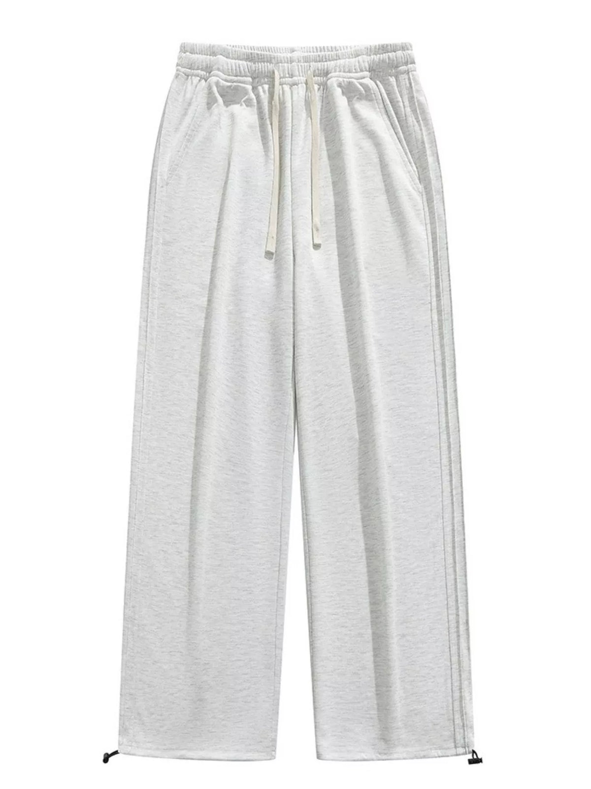 Men's Plus Size Casual Loose-Fit Drawstring Wide Leg Pants in Light Gray