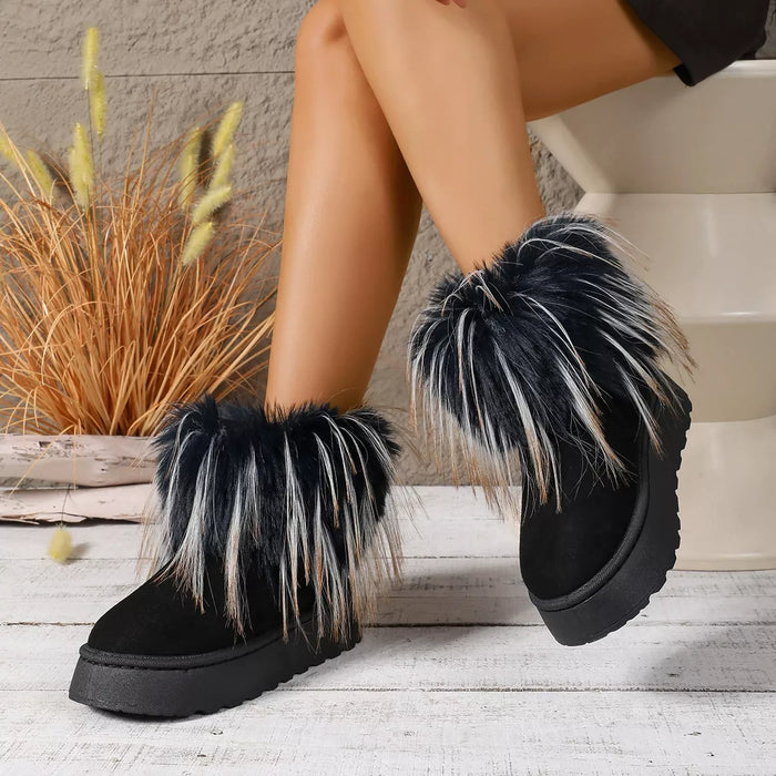 Fuzzy Trim Platform Ankle Boots - Lilixa.store