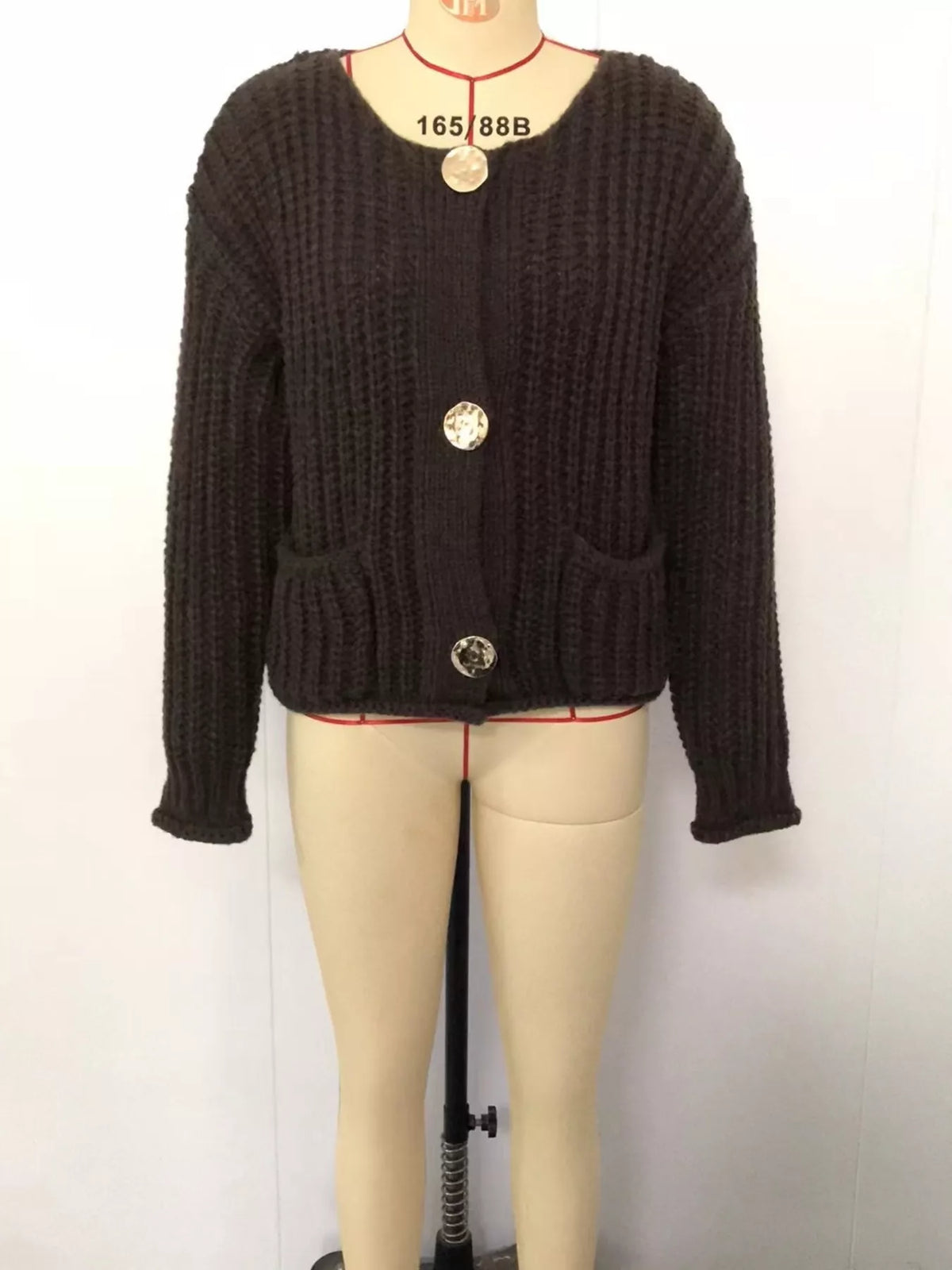 Ribbed Knit Cardigan with Gold-Tone Buttons, view 15