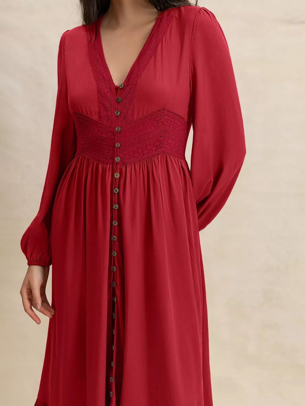 V-Neck Balloon Sleeve Ruffled Hem Maxi Dress - Lilixa.store