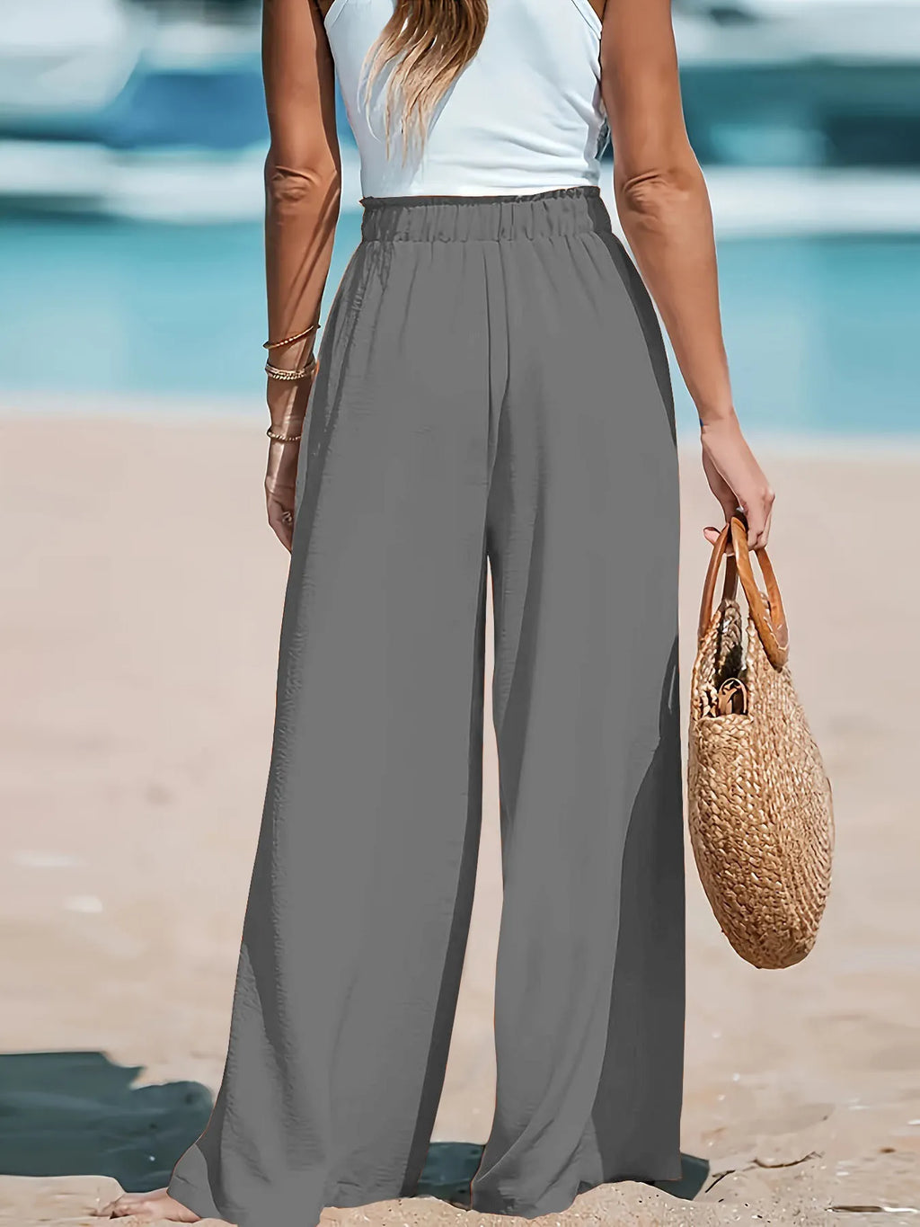 Full Size Drawstring Waist Wide Leg Pants Plus Size - Lilixa.store