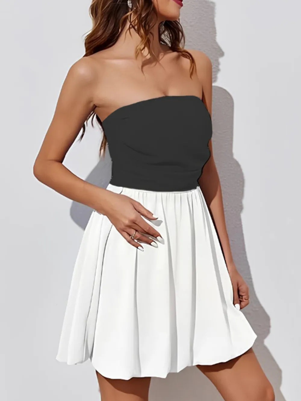 Ruched Two-Tone Tube Mini Dress - Lilixa.store