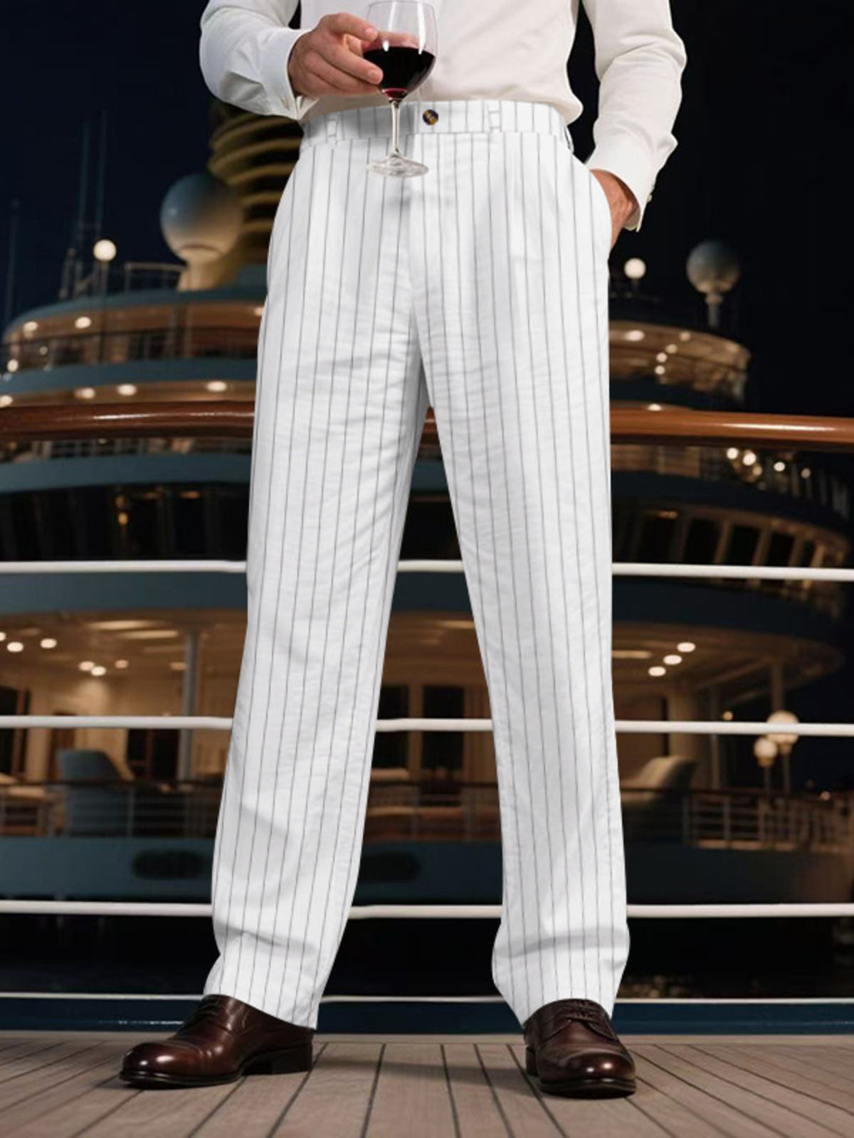 Men's Full Size Striped Wide Leg Pant Plus Size in White
