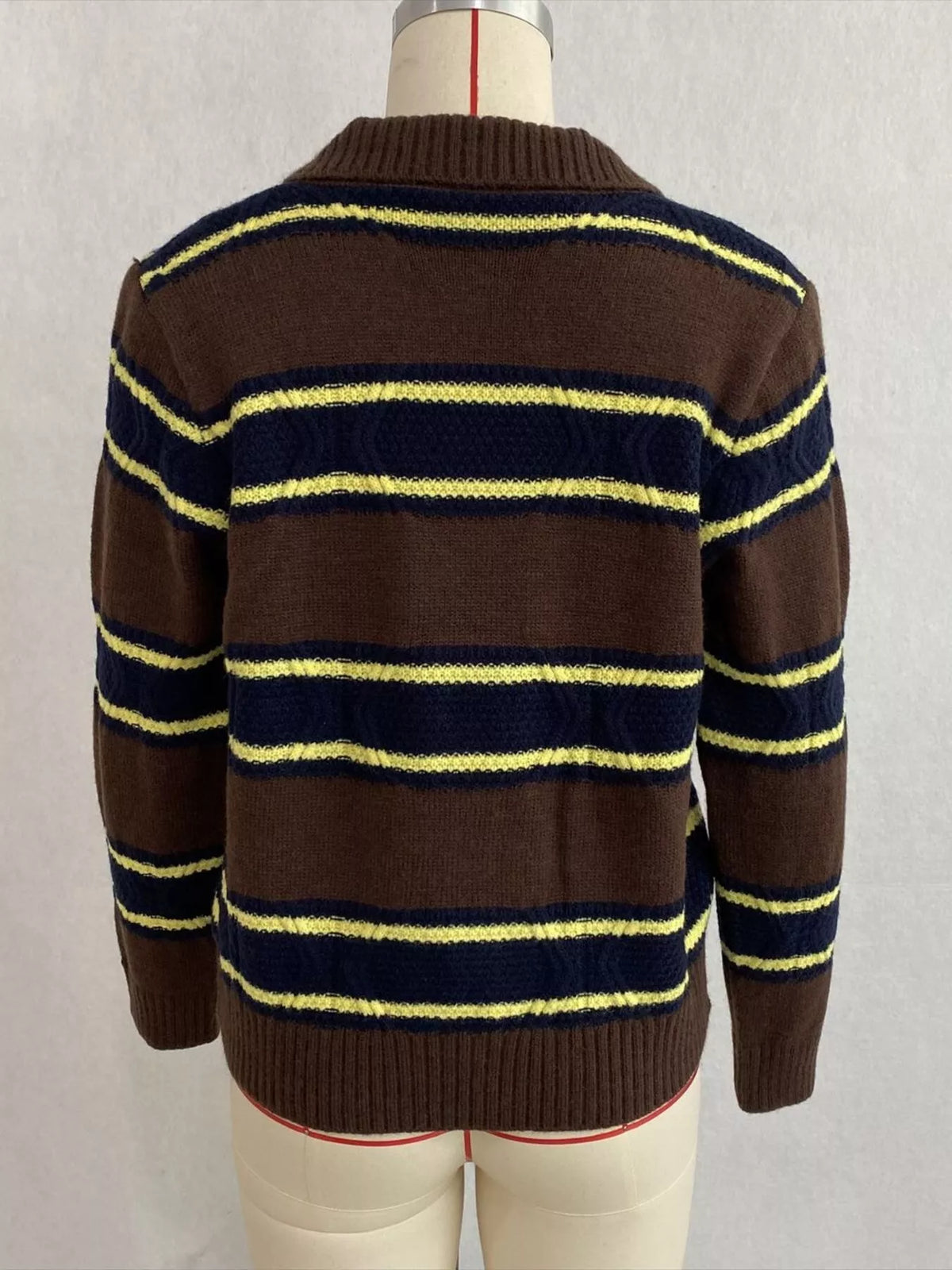 Vintage-Inspired Striped Knit Cardigan with Polo Collar, view 12
