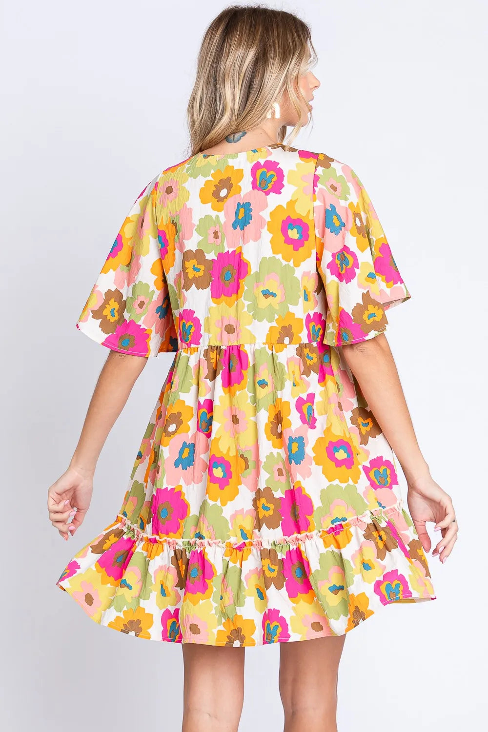 GeeGee Floral V-Neck Ruffle Hem Mini Dress - Lilixa.store