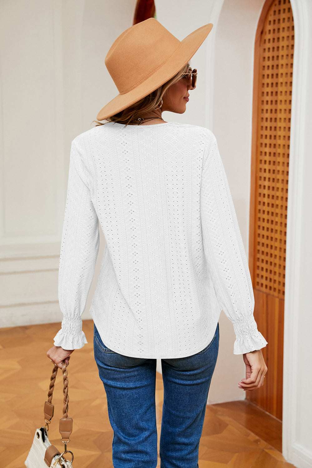 Contrast Flounce Sleeve Blouse, view 4