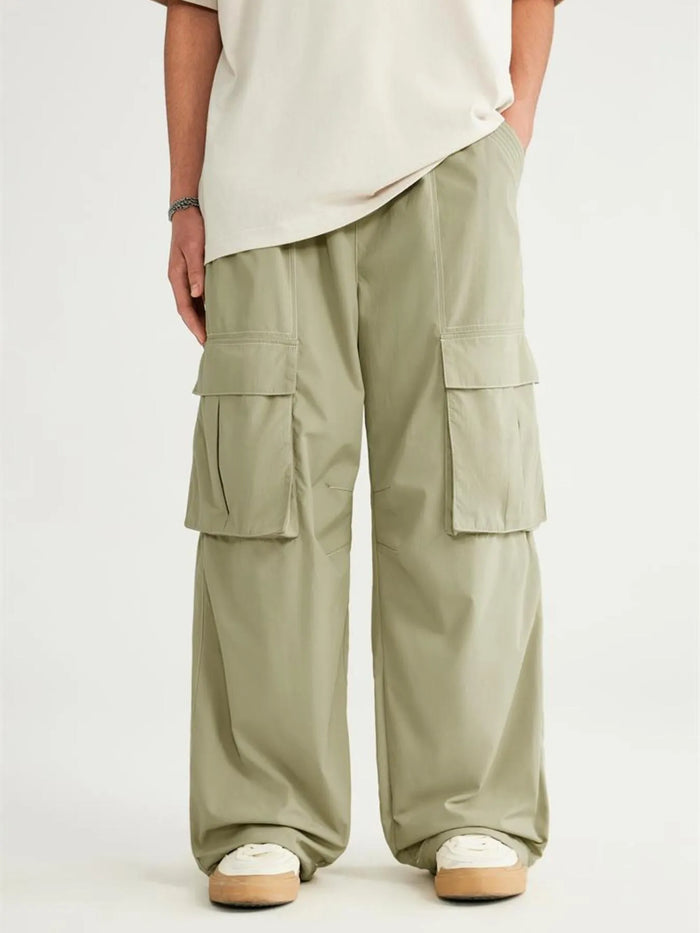 Men's Oversized Cargo Utility Wide Leg Pants in Gray Green