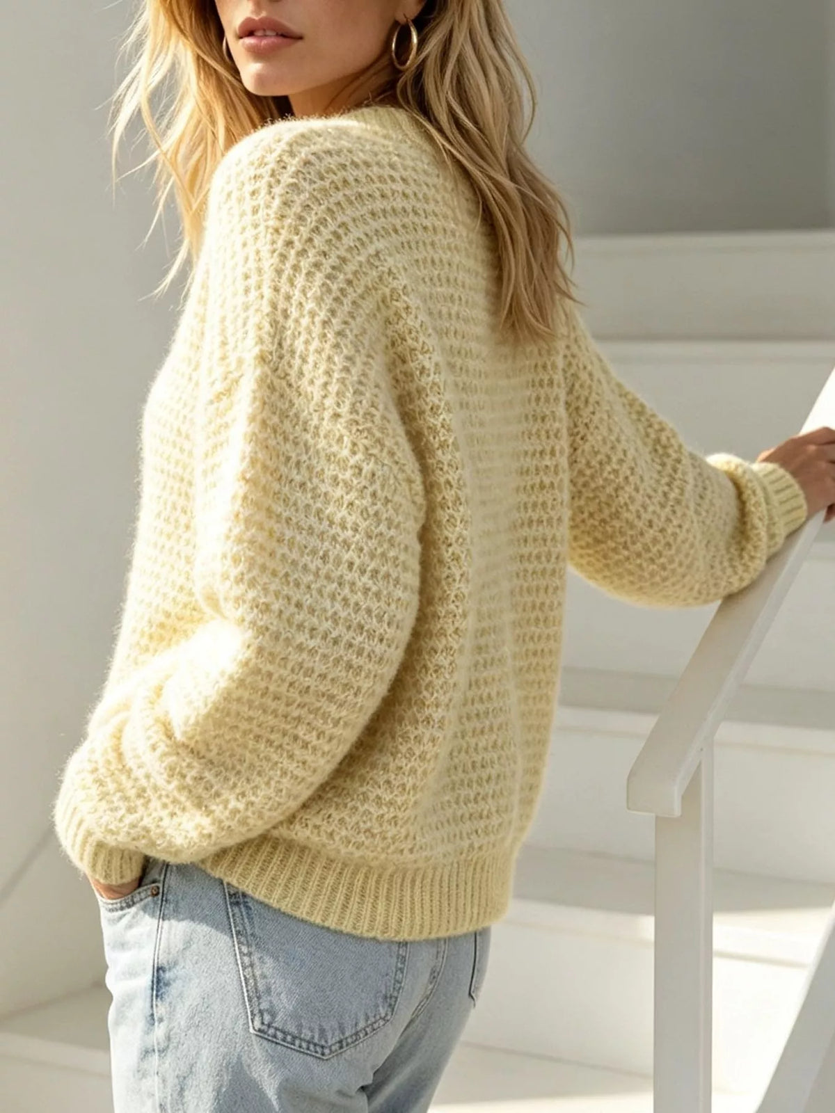 Round Neck Drop Shoulder Sweater, view 3