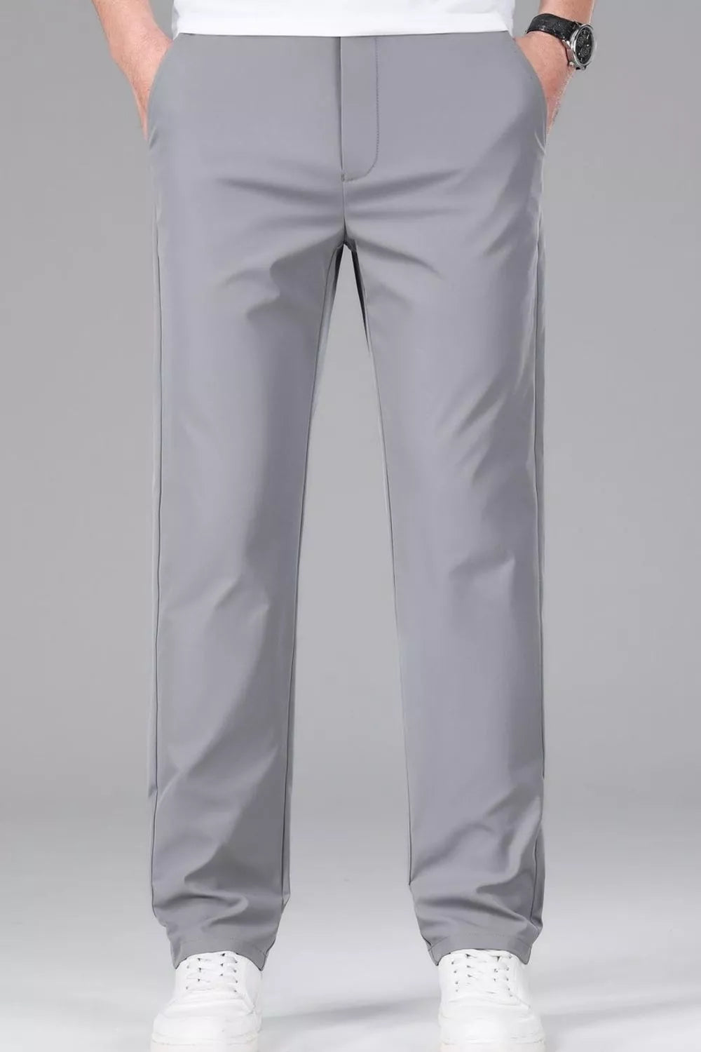Men's Plus Size Slim-Fit Stretch Dress Pants in Gray