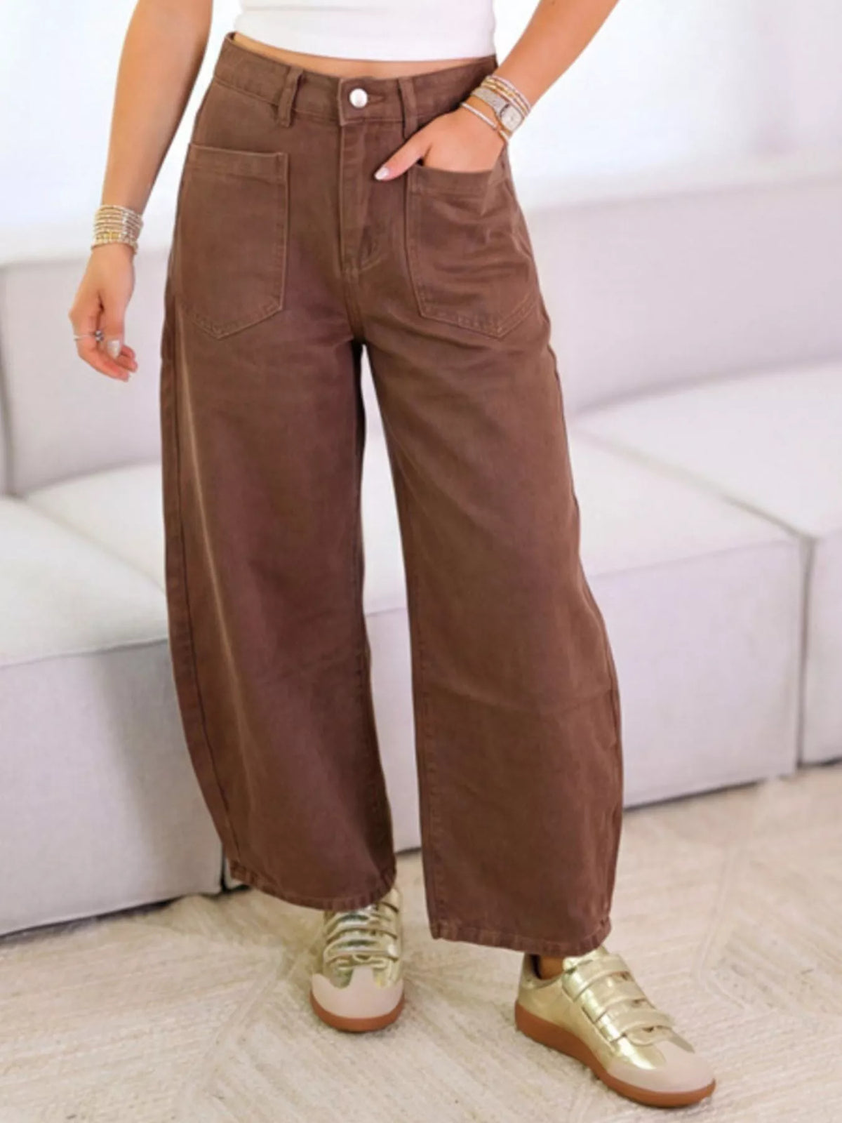 Wide-Leg Jeans with Front Patch Pockets - Lilixa.store