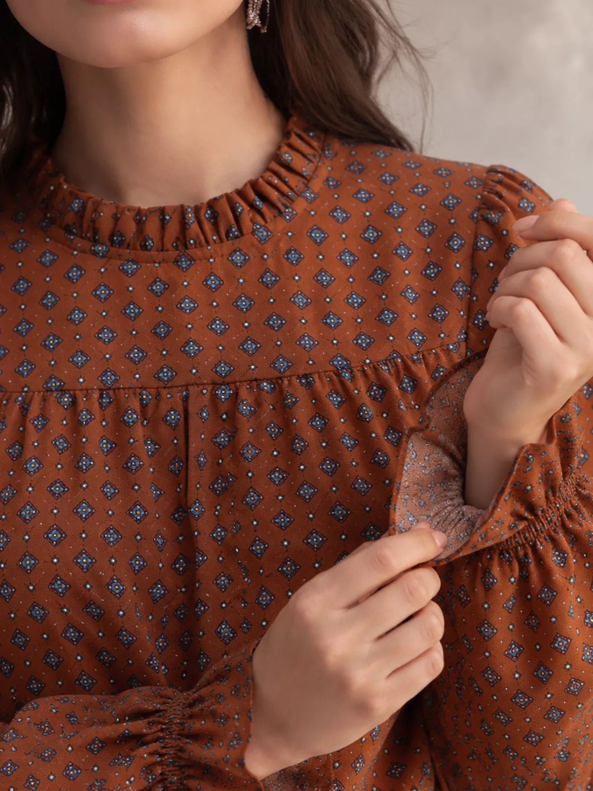 Printed Flounce Sleeve Blouse, view 4