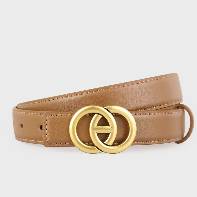 Double Circle Buckle Leather Belt - Lilixa.store