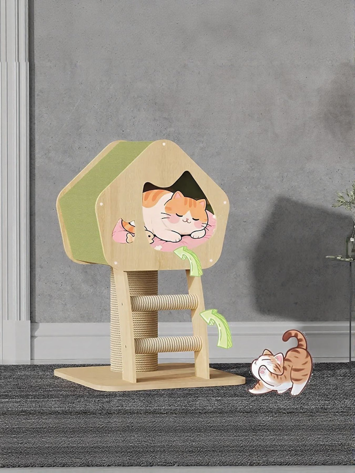 Modern Wooden Cat Condo with Scratching Post - Lilixa.store