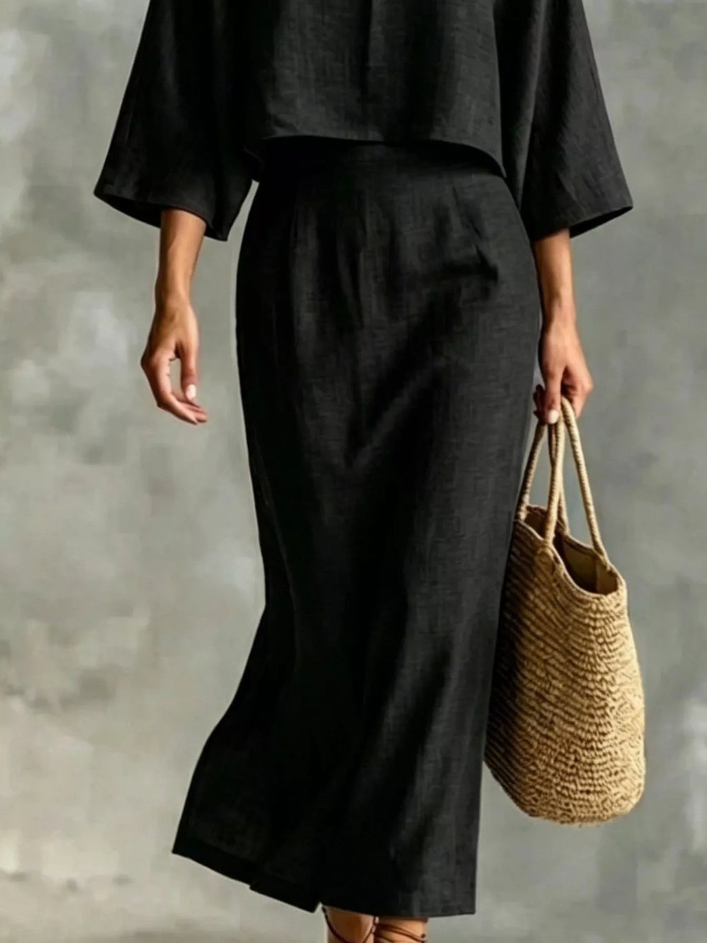 Full Size Solid Color Cropped Top and Midi Skirt Set Plus Size - Lilixa.store