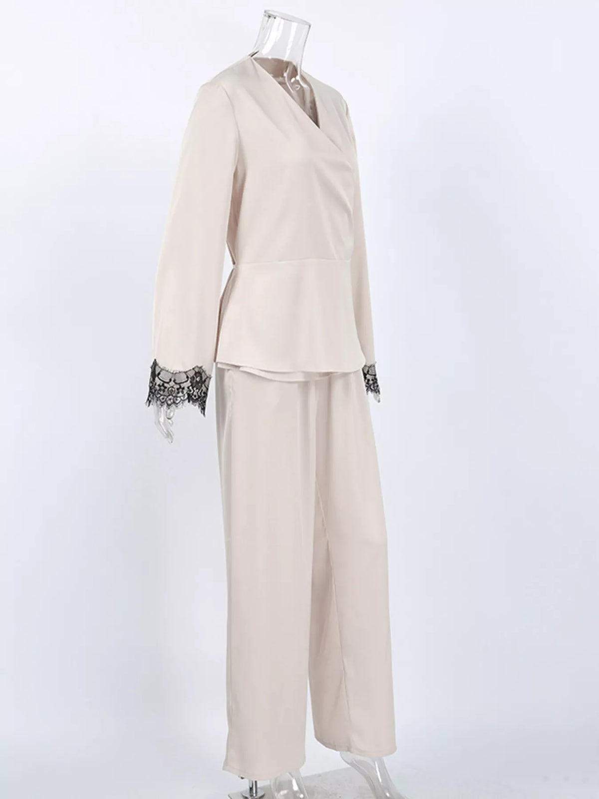 Lace Trim Wrap Top and Pants Set - Lilixa.store