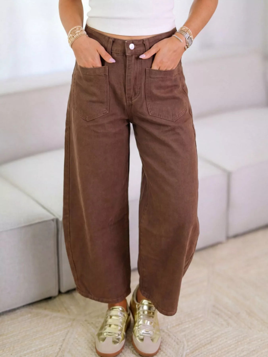 Wide-Leg Jeans with Front Patch Pockets - Lilixa.store