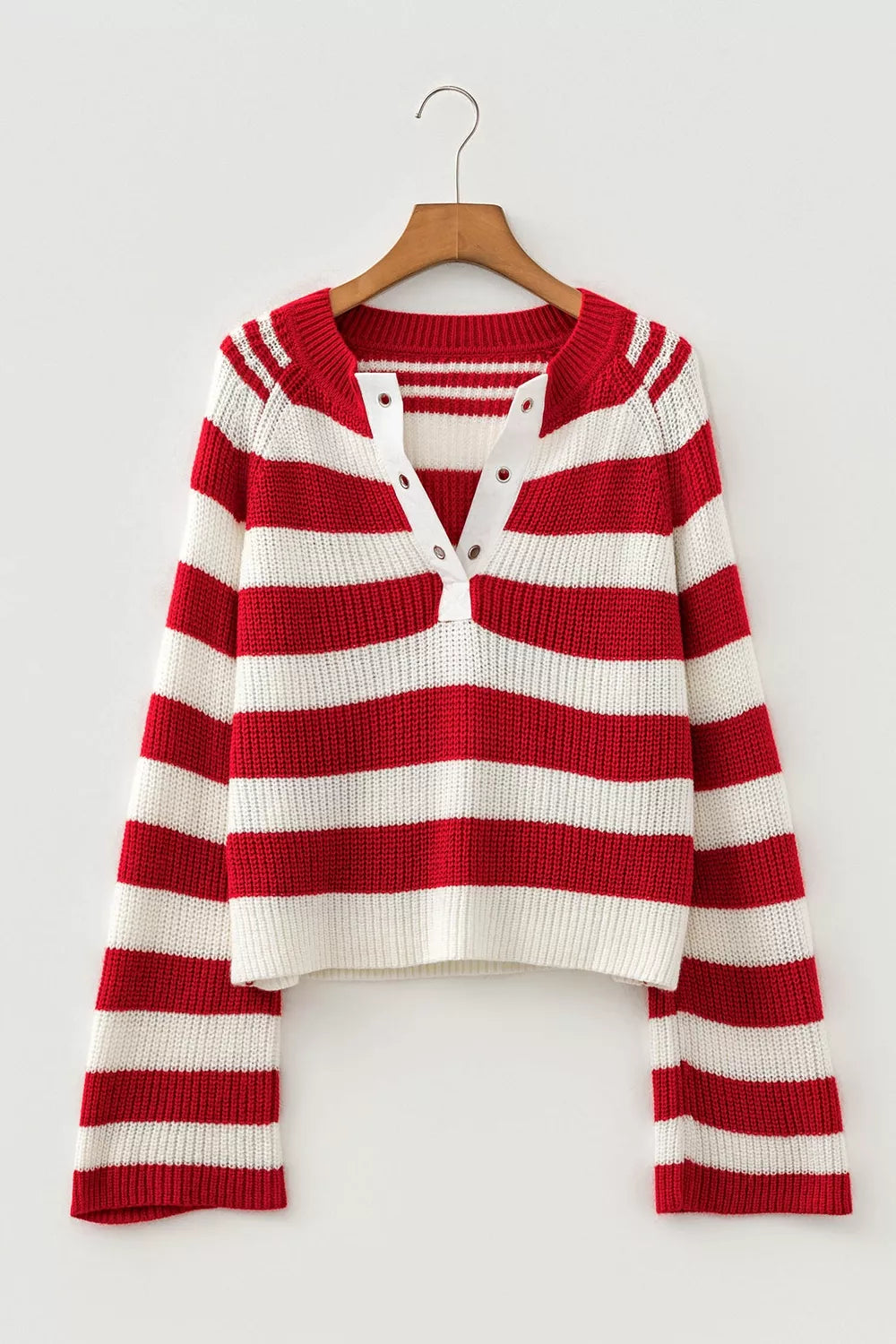 Striped Colorblock V Neck Long Sleeve Shift Sweater