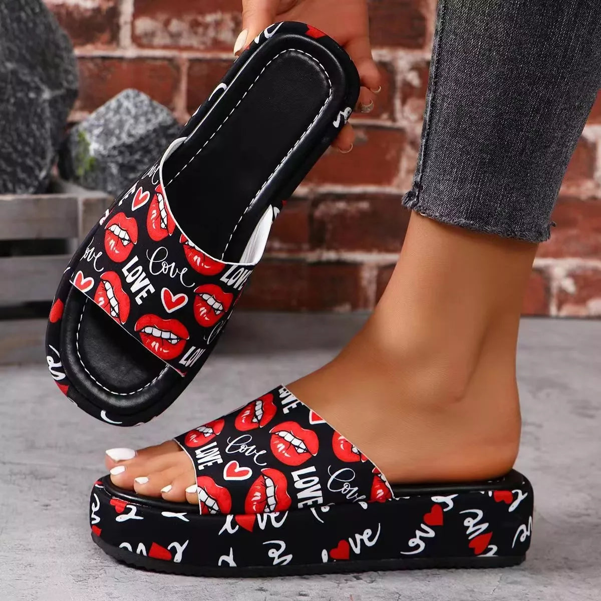 Butterfly Print Platform Sandals - Lilixa.store