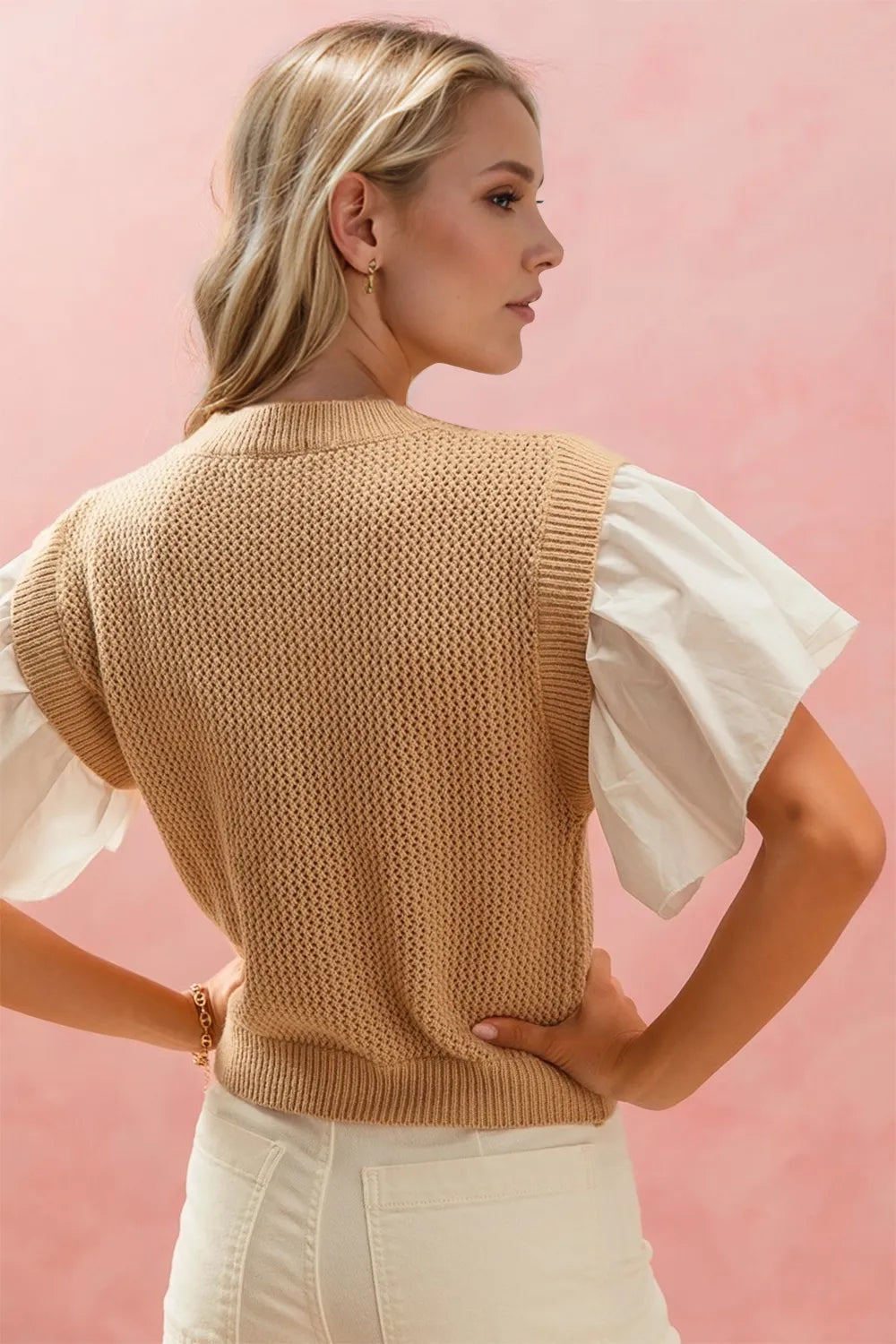 Oh Full Size Ruffled Round Neck Short Sleeve Sweater, view 3