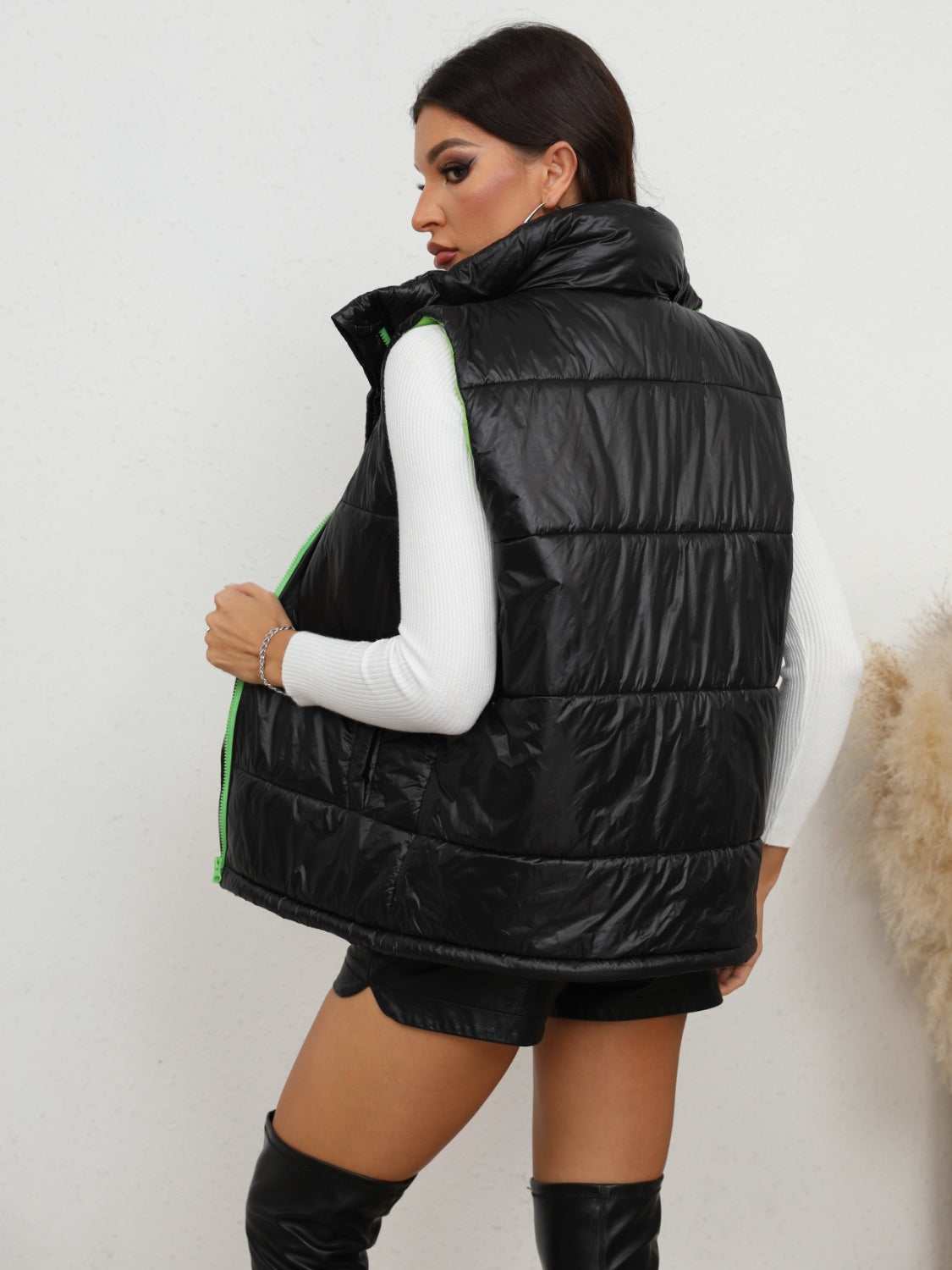 Zip-Up Collared Vest in Black, view 2