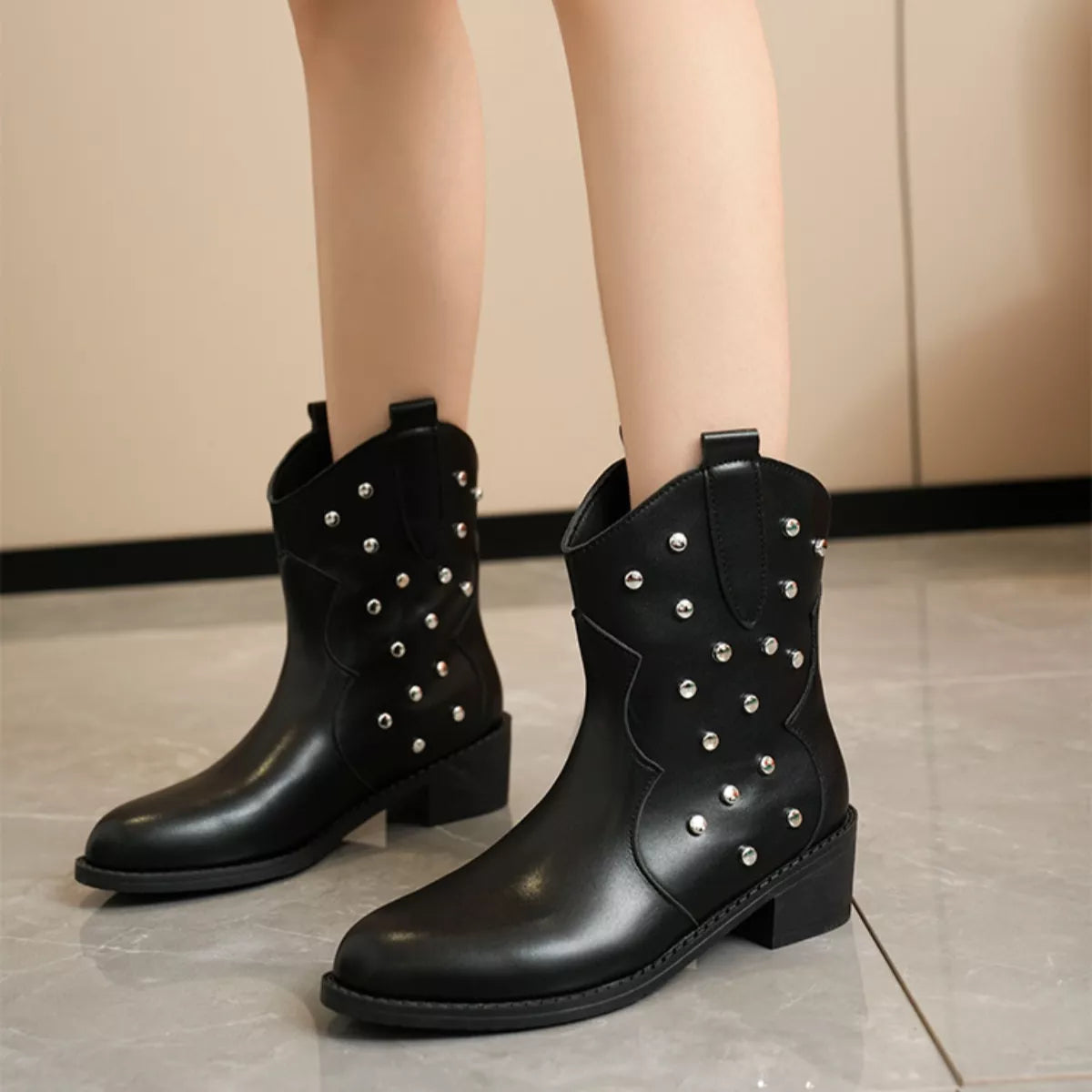 Studded Western Ankle Boots - Lilixa.store