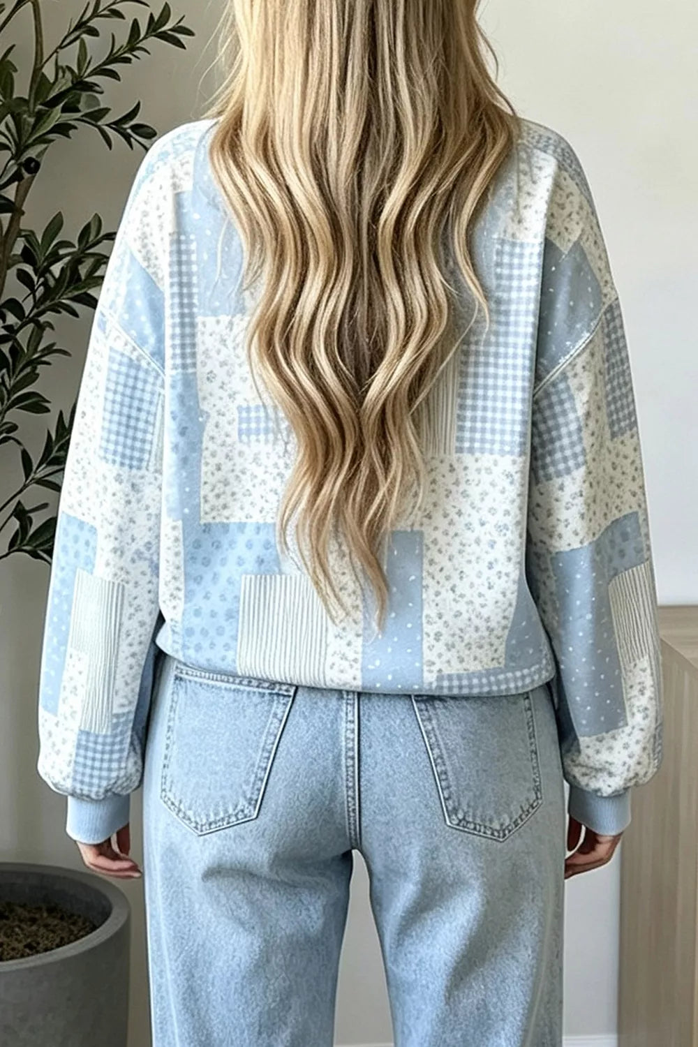 Vintage Patchwork Print Dropped Shoulder Sweatshirt - Lilixa.store