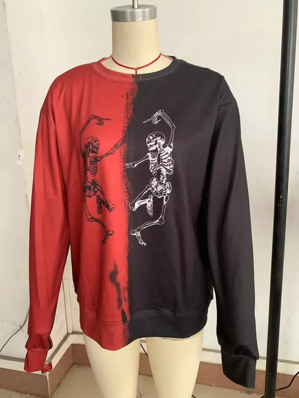 Halloween Skeleton Print Color Block Sweatshirt, view 3