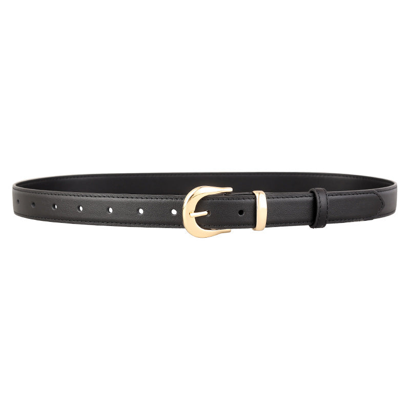 Leather Skinny Belt with Golden Buckle, view 3