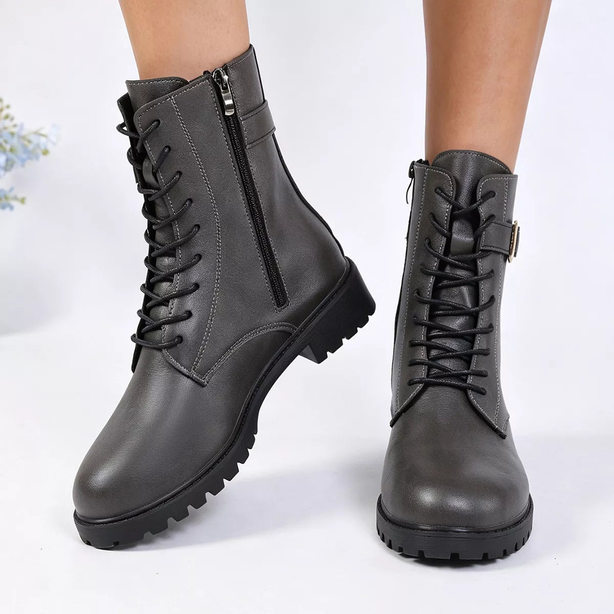 Round Toe Lace Up Boots - Lilixa.store