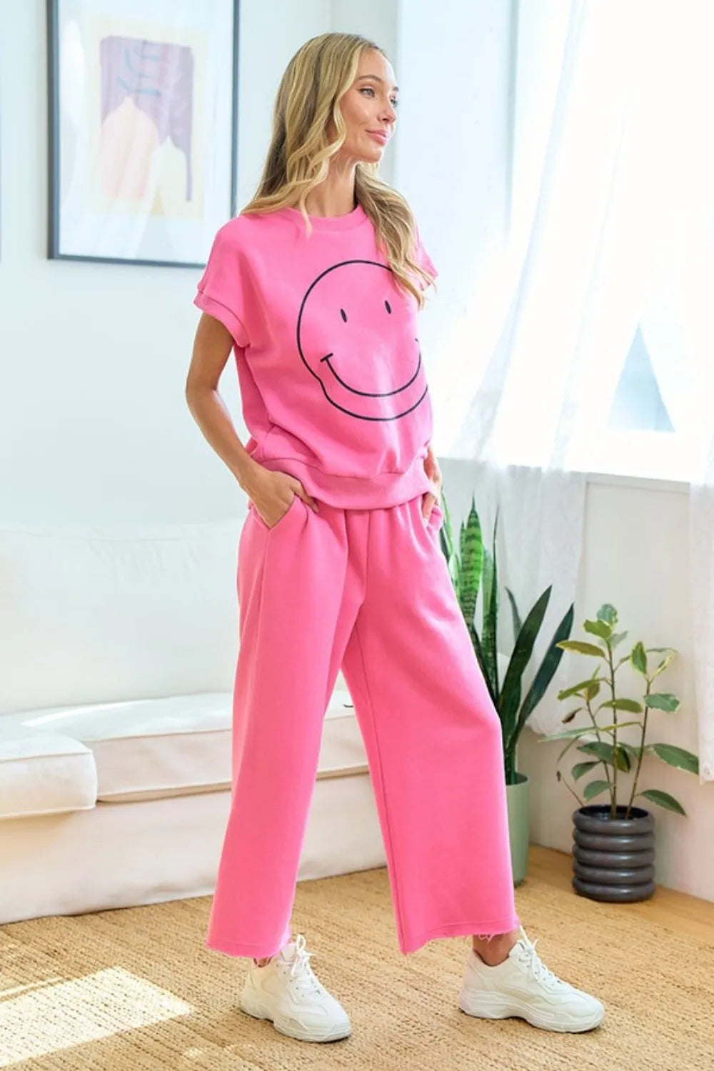 First Love Smile Face Drop Shoulder Brushed Inside T-Shirt - Lilixa.store